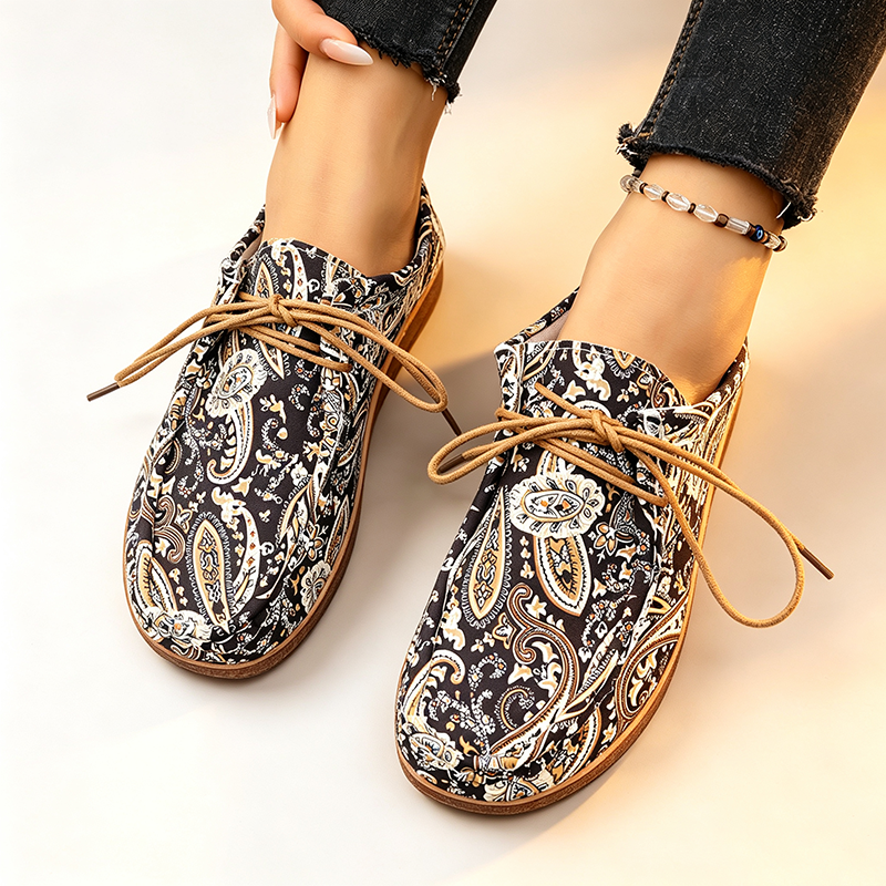 Women's Bohemian Geometric Print Lace-Up Canvas Shoes