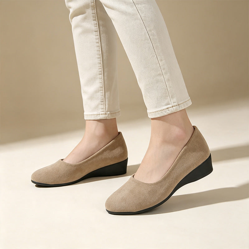 Women's Soft Suede Wedge Pumps Comfort Slip On Low Heel Casual Shoes
