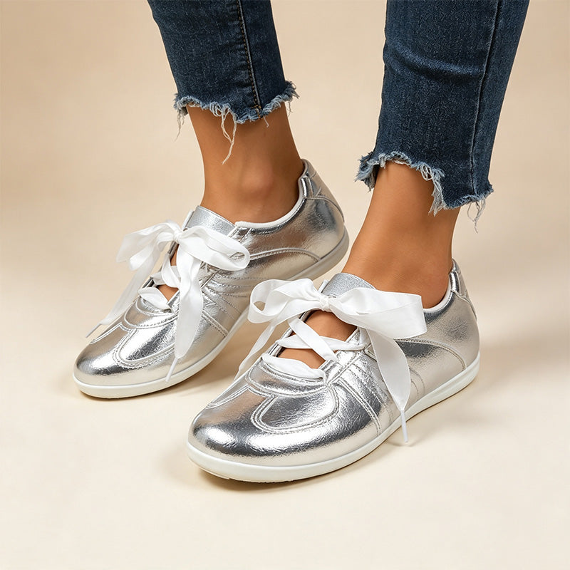Women's Satin Ribbon Flat Sneakers