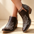 Women's Embroidered Pointed-Toe Platform Slip-On Vintage Ankle Boots