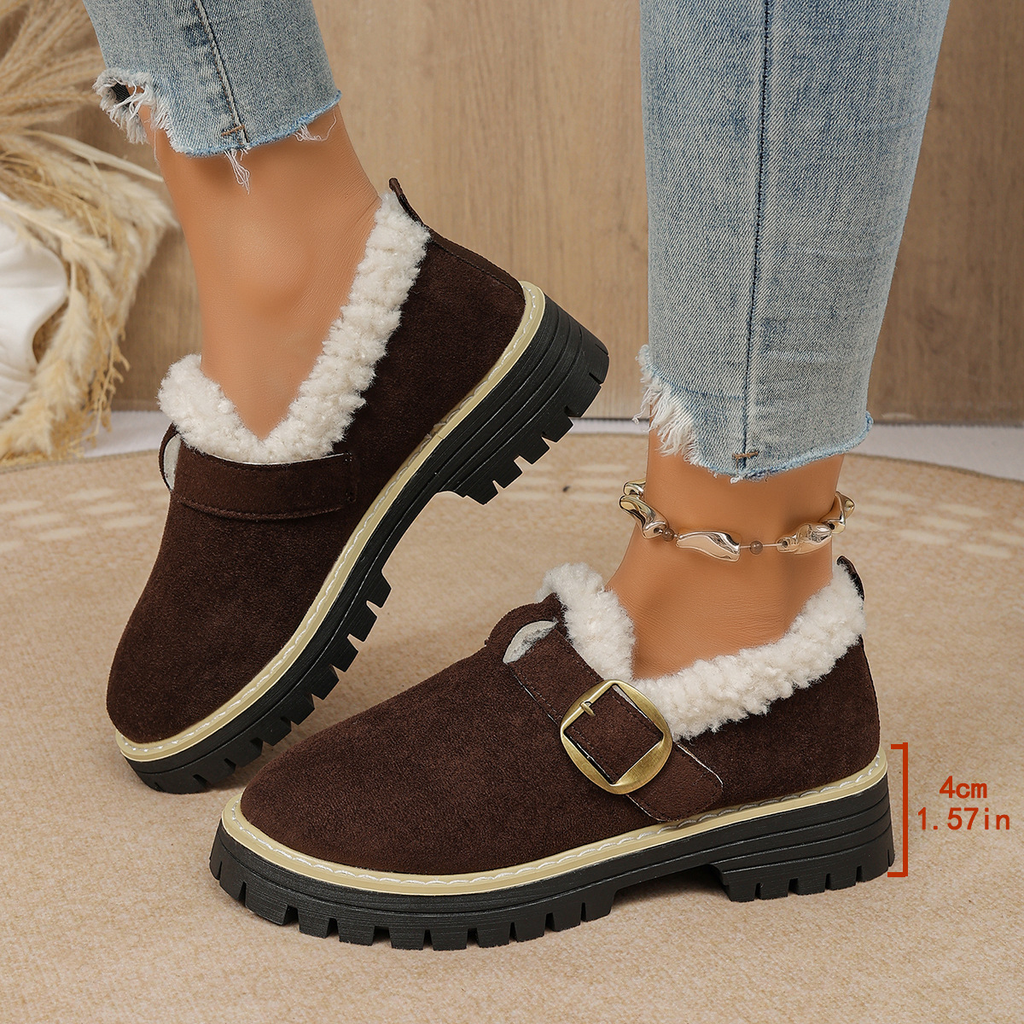 Women Fleece Lined Buckle Platform Loafers