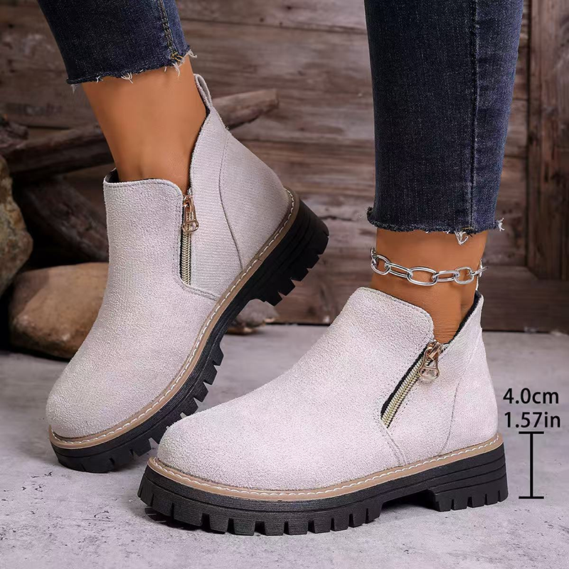 Women's Side Zipper Platform Chunky Ankle Boots