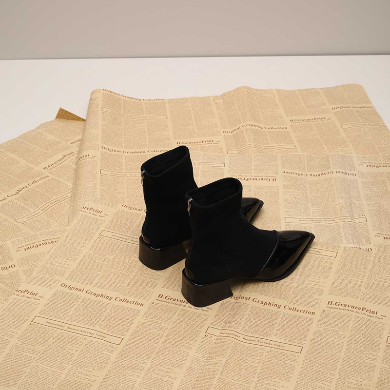Pointed Toe Patchwork Block Heel Ankle Boots