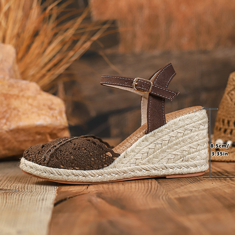 Women's Crochet Lace Closed-Toe Espadrille Wedge Sandals
