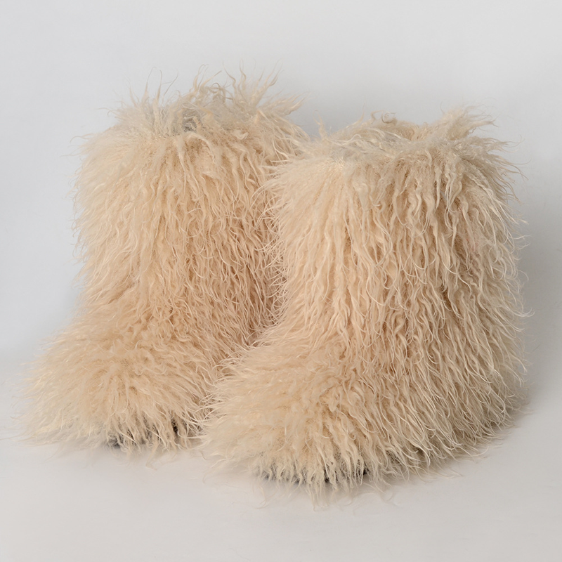 Women's fluffy curly-fur mid-calf boots