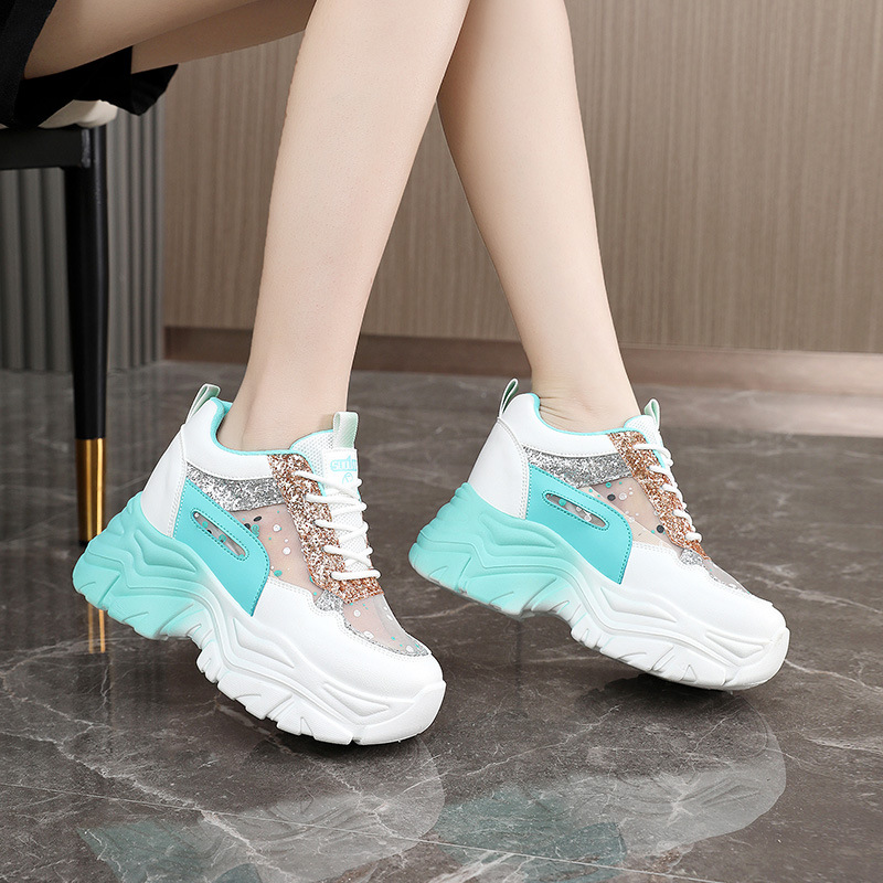 Sparkly Mesh Color-Block High-Top Platform Sneakers