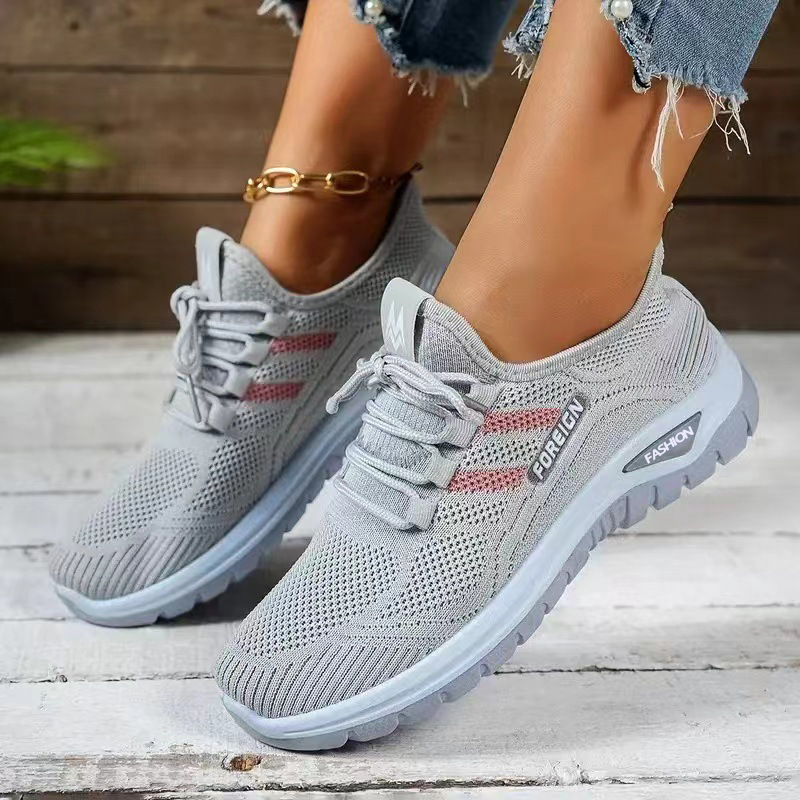 Women's Breathable Lightweight Knit Lace-Up Walking Shoes