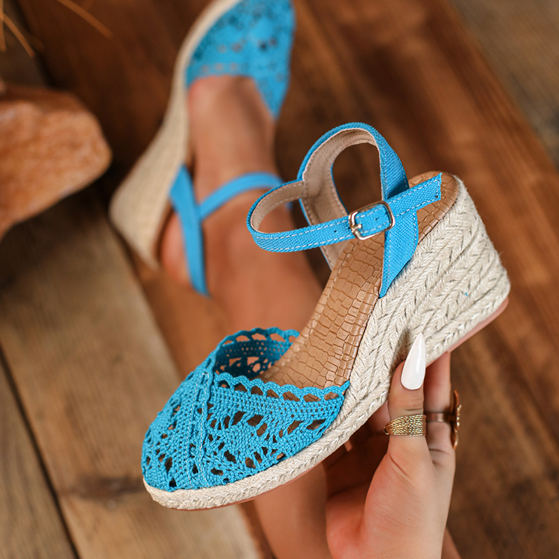 Women's Crochet Lace Closed-Toe Espadrille Wedge Sandals