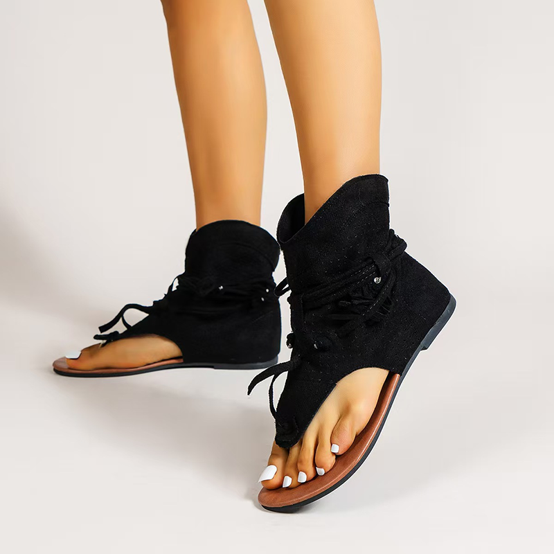 Women's Bohemian Tassel Ankle Boot Sandals – Cut-out Flat Thong Boots