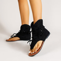 Women's Bohemian Tassel Ankle Boot Sandals – Cut-out Flat Thong Boots