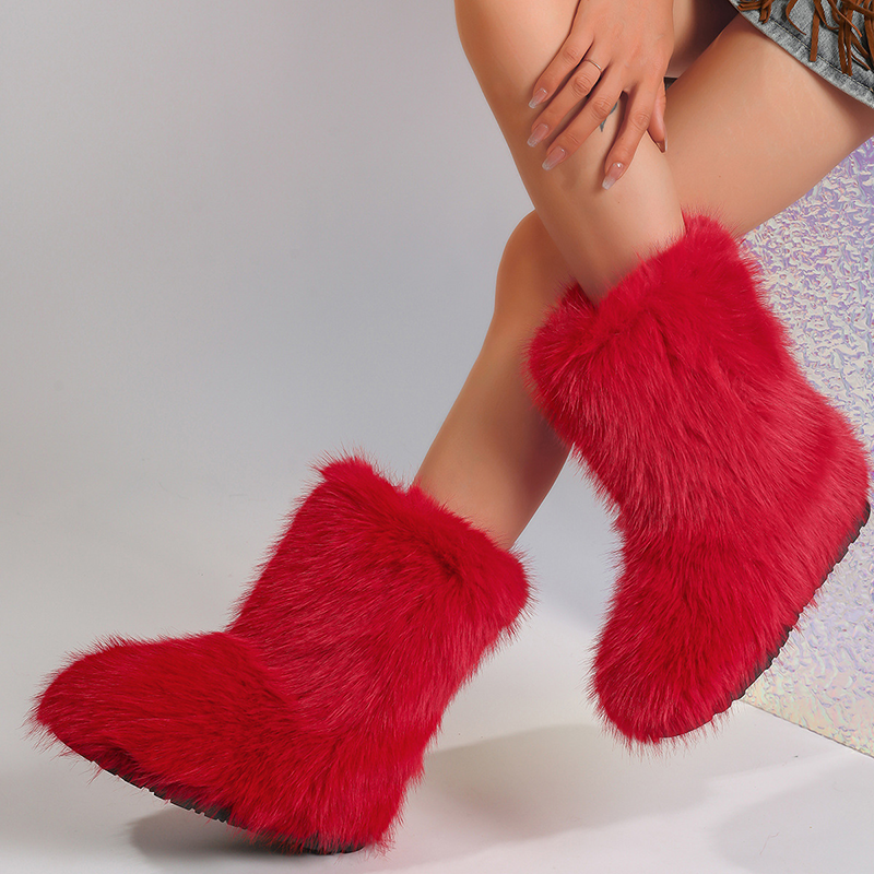 Women's fluffy plush mid-calf boots