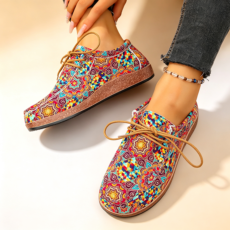 Women's Bohemian Geometric Print Lace-Up Canvas Shoes
