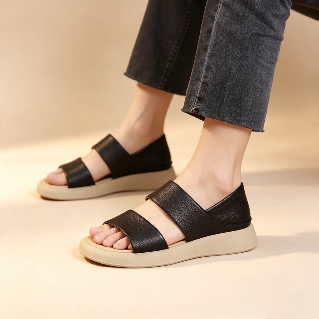 Women's Comfortable Soft Sole Platform Roman Sandals – Open Toe Non-Slip Casual Sandals