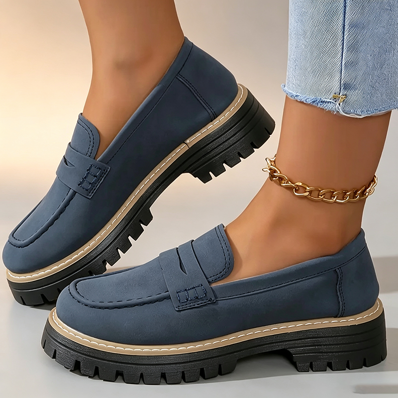 Women's platform slip-on shoes with block heels