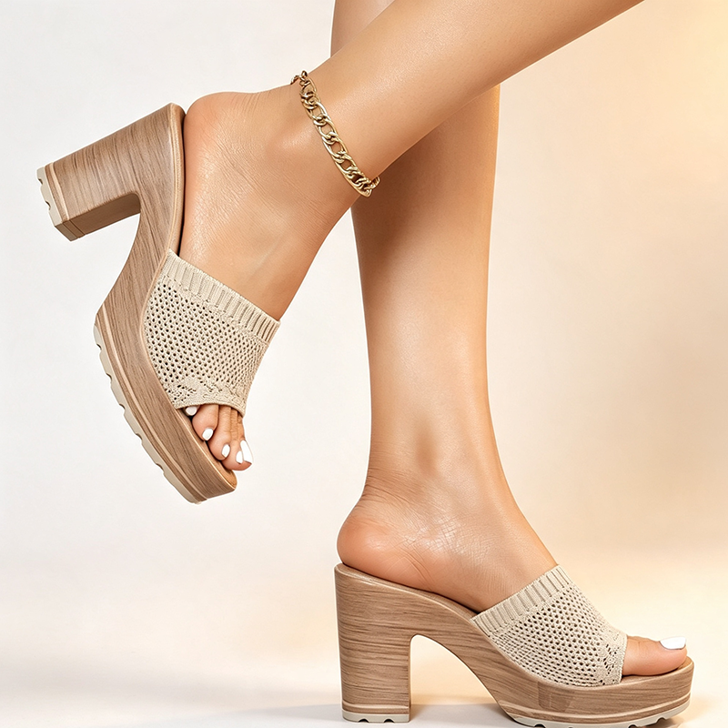 Women's Knitted Open-Toe Platform Mules