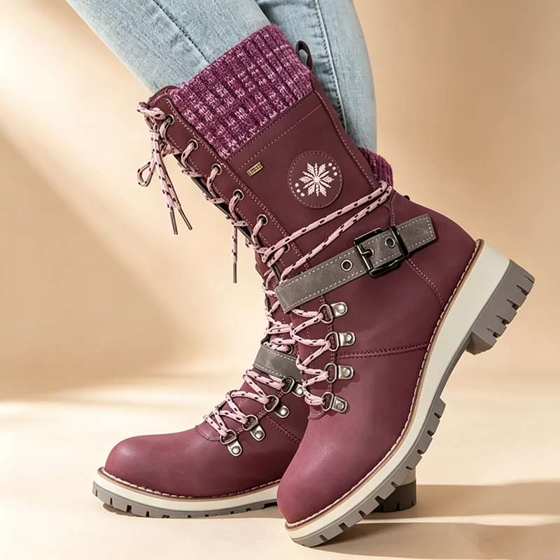Women's fleece-lined snow boots with knit cuffs