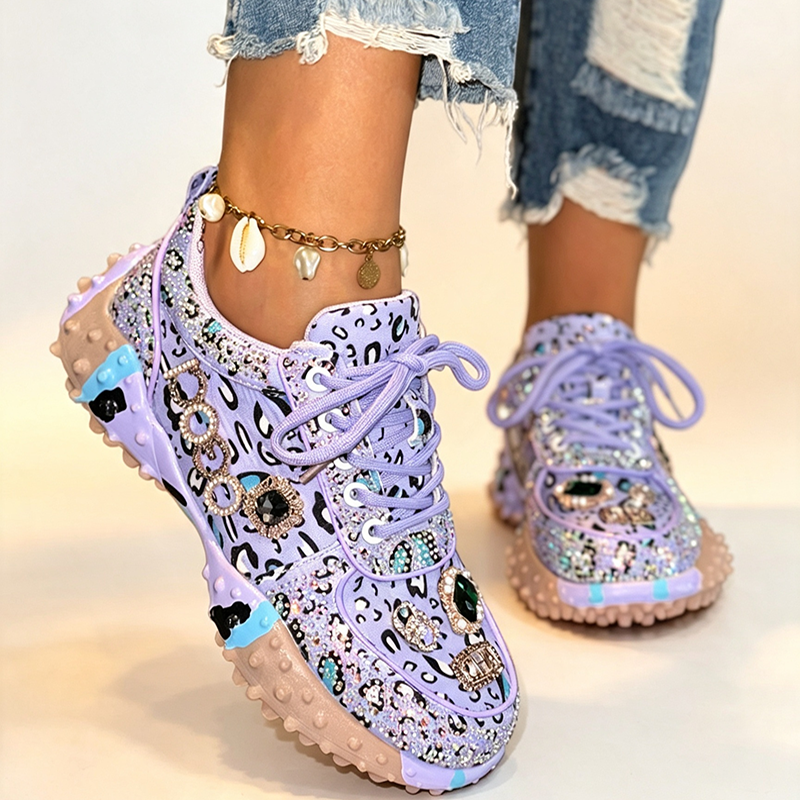 Women's Floral Rhinestone Platform Sneakers