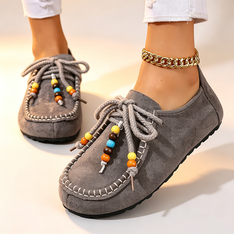Women's Colorful Beaded Suede Slip-On Loafers