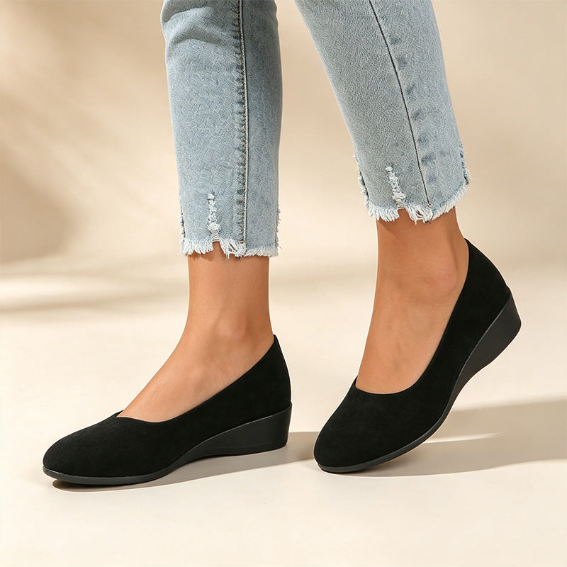 Women's Soft Suede Wedge Pumps Comfort Slip On Low Heel Casual Shoes