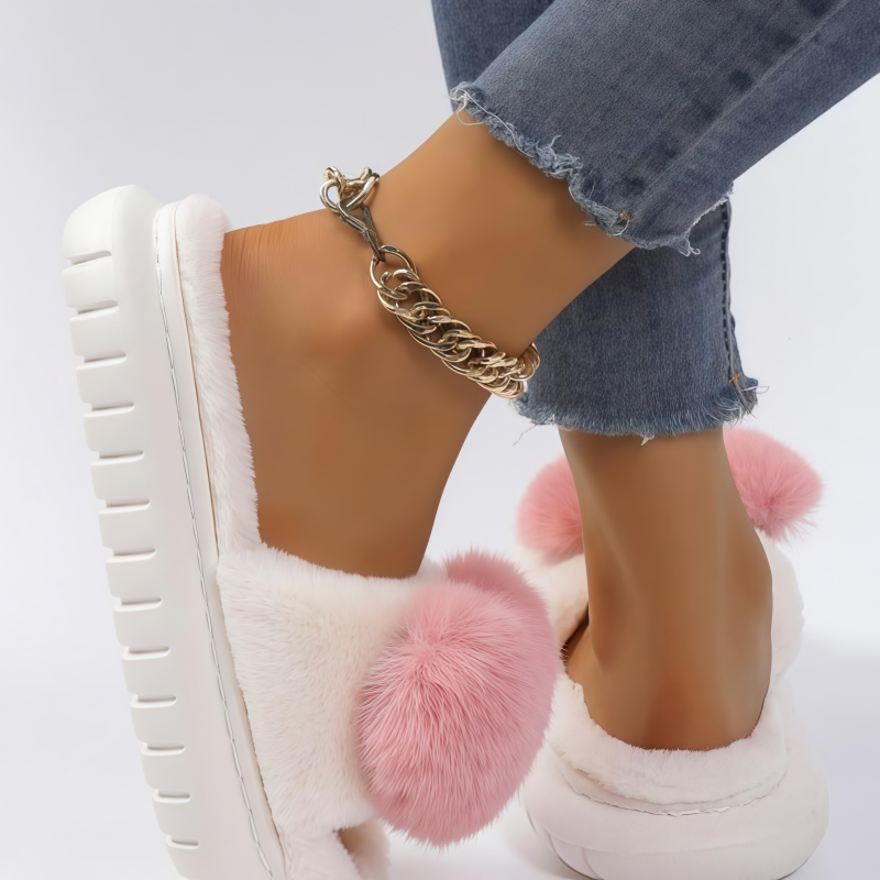 Women's plush heart-shaped open-toe slippers