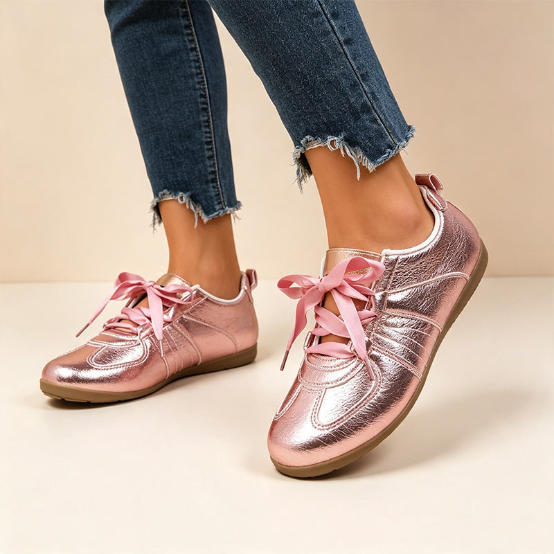 Women's Satin Ribbon Flat Sneakers