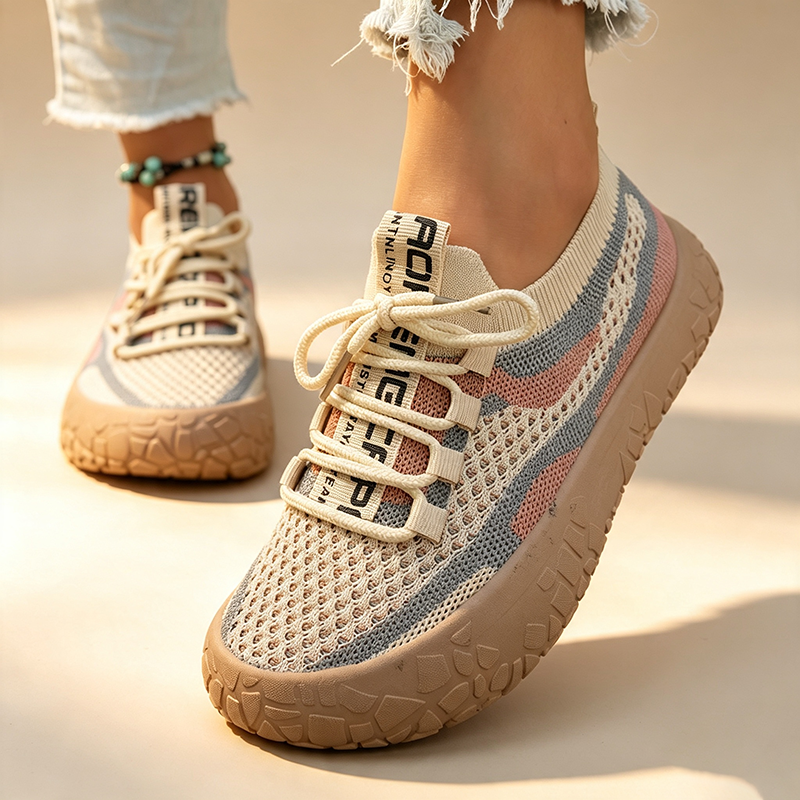 Women's Breathable Lace-Up Fly-Knit Mesh Sneakers