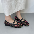 Women's Floral Embroidered Mesh Mary Jane Flats with Buckle Strap