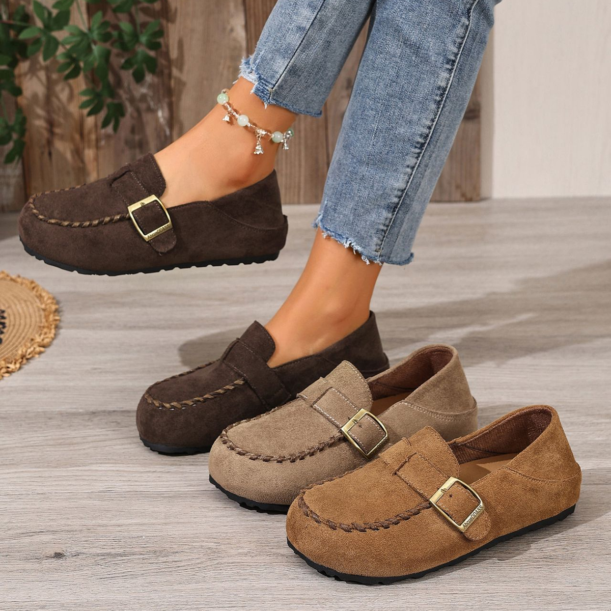 Women Buckle Detail Casual Flat Loafers