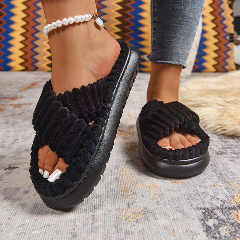 Women's Plush Open-Toe Slippers