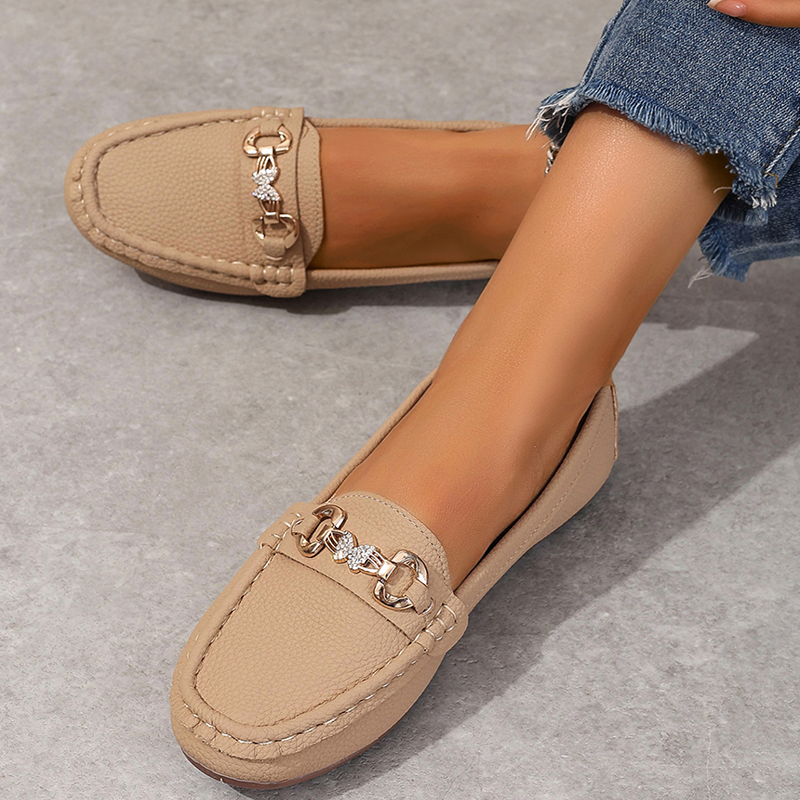 Women's Rhinestone Metal‑Bit Slip‑On Loafers