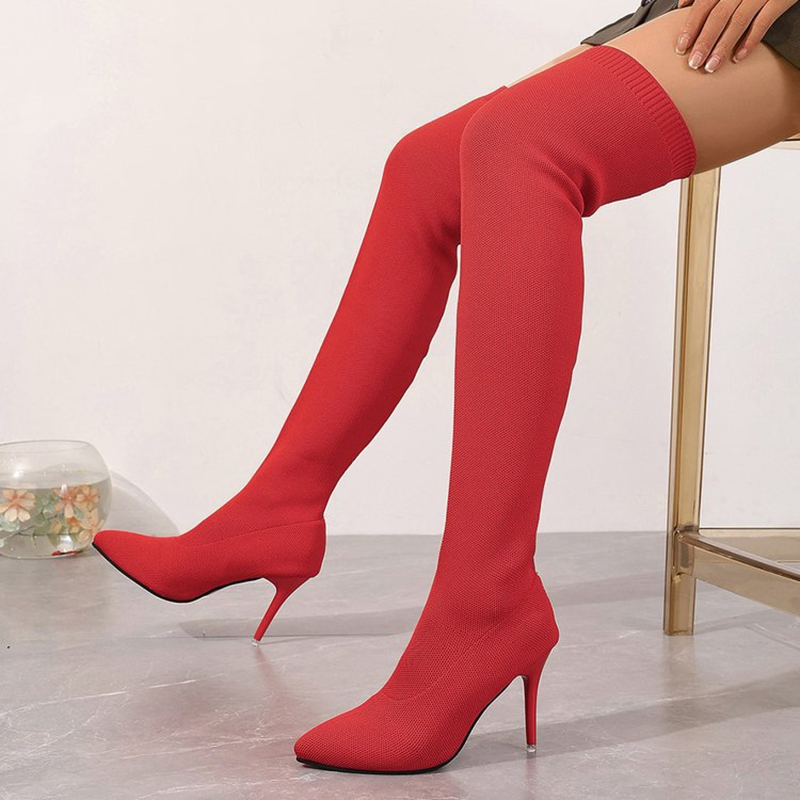 Women's Knitted Pointed-Toe Stiletto Sock Boots