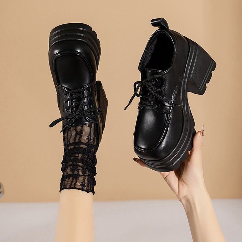 Women's Retro Lace-Up Block-Heel Platform Shoes