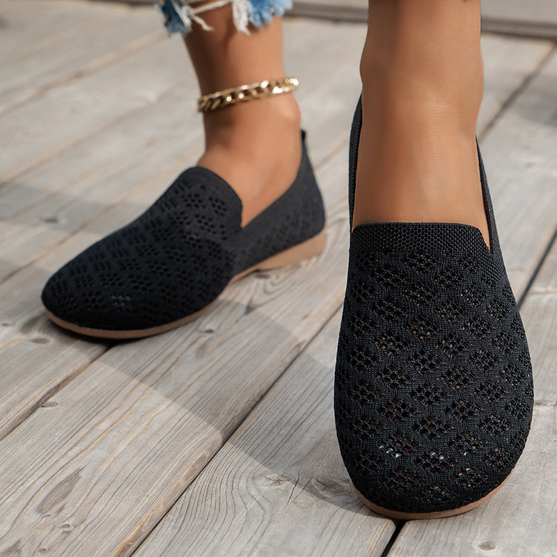 Women's Hollow Knit Breathable Slip-On Flat Loafers