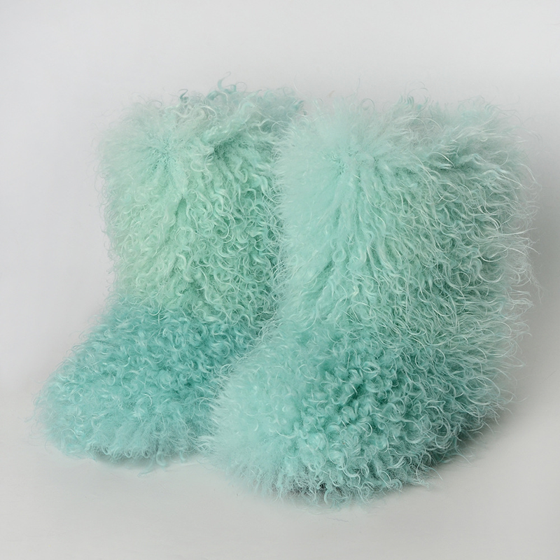 Women's fluffy curly-fur mid-calf boots