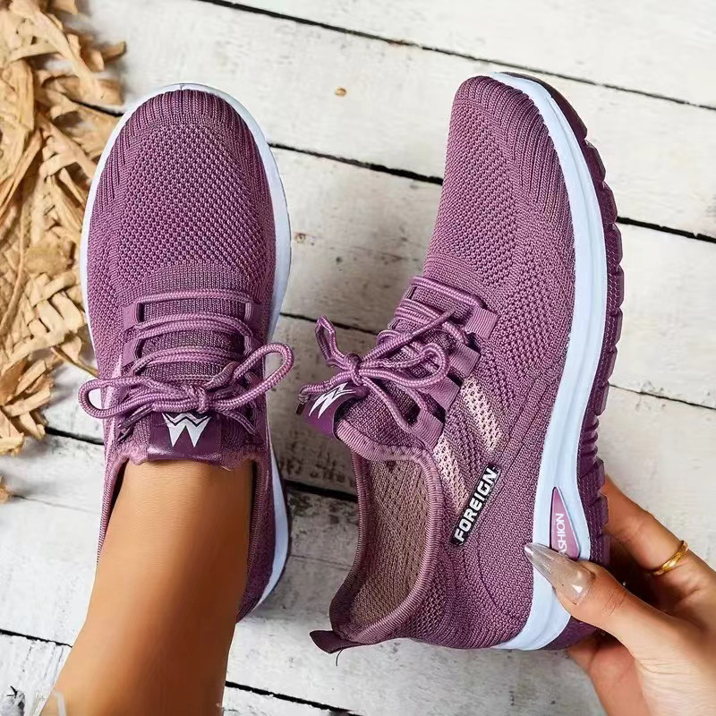 Women's Breathable Lightweight Knit Lace-Up Walking Shoes