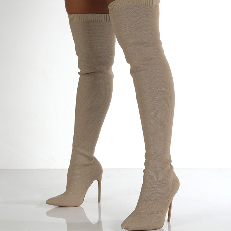 Women's Knitted Pointed-Toe Stiletto Sock Boots