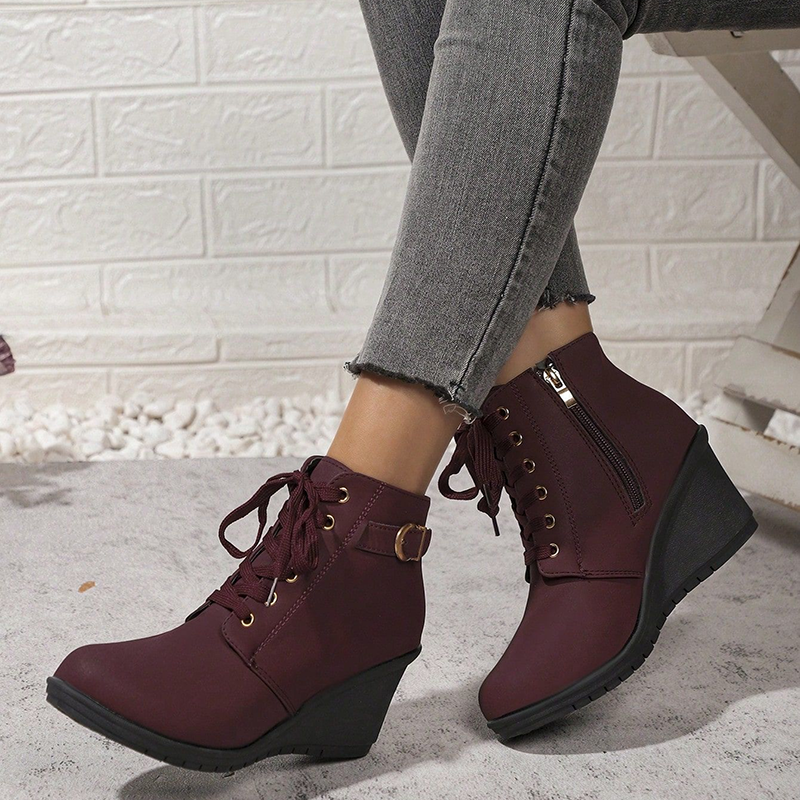 Women's Lace-Up Side-Zip Wedge Ankle Boots