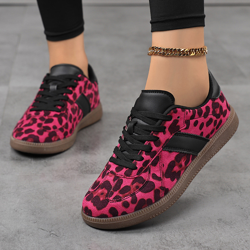 Women's Multicolored Leopard Print Retro Lace-Up Sneakers
