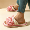 Women's Plush Color-Block Bow Slippers