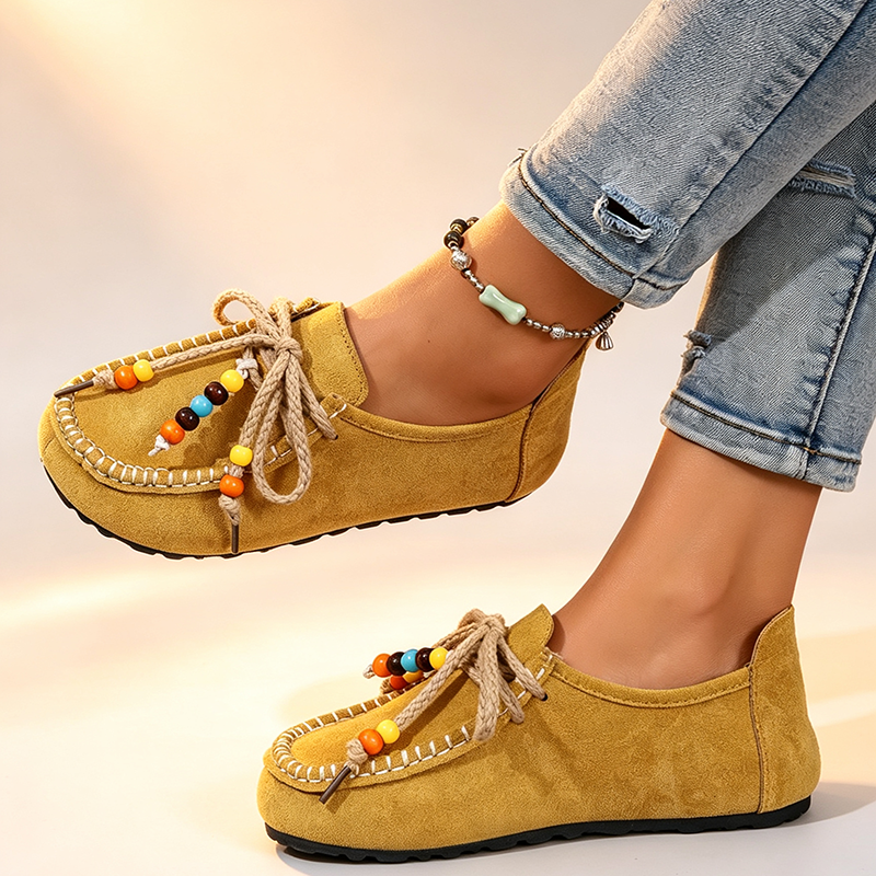 Women's Colorful Beaded Suede Slip-On Loafers