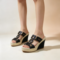 Women's Cut-Out Metal-Accented Platform Wedge Mules