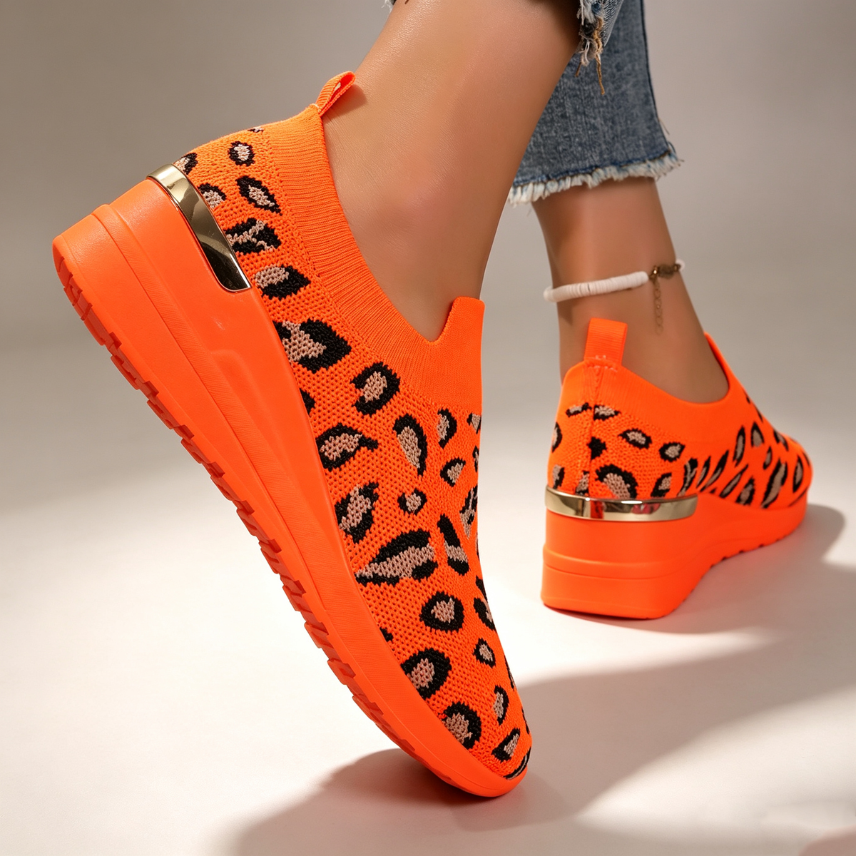 Women's Fly Knit Breathable Mesh Chunky Platform Casual Shoes