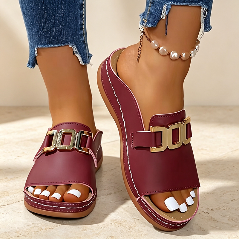Women's Casual Platform Open-Toe Sandals with Metal Buckle