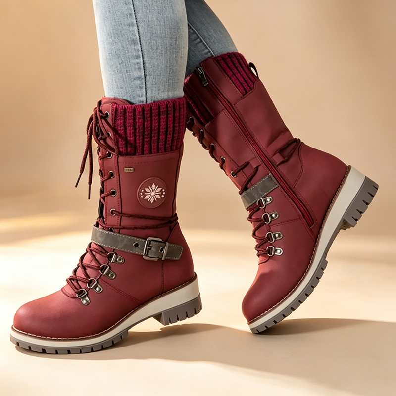 Women's fleece-lined snow boots with knit cuffs