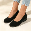 Women's Soft Suede Wedge Pumps Comfort Slip On Low Heel Casual Shoes