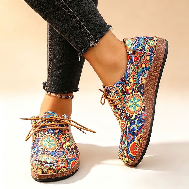 Women's Bohemian Geometric Print Lace-Up Canvas Shoes
