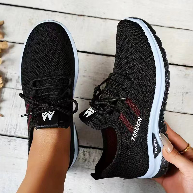 Women's Breathable Lightweight Knit Lace-Up Walking Shoes