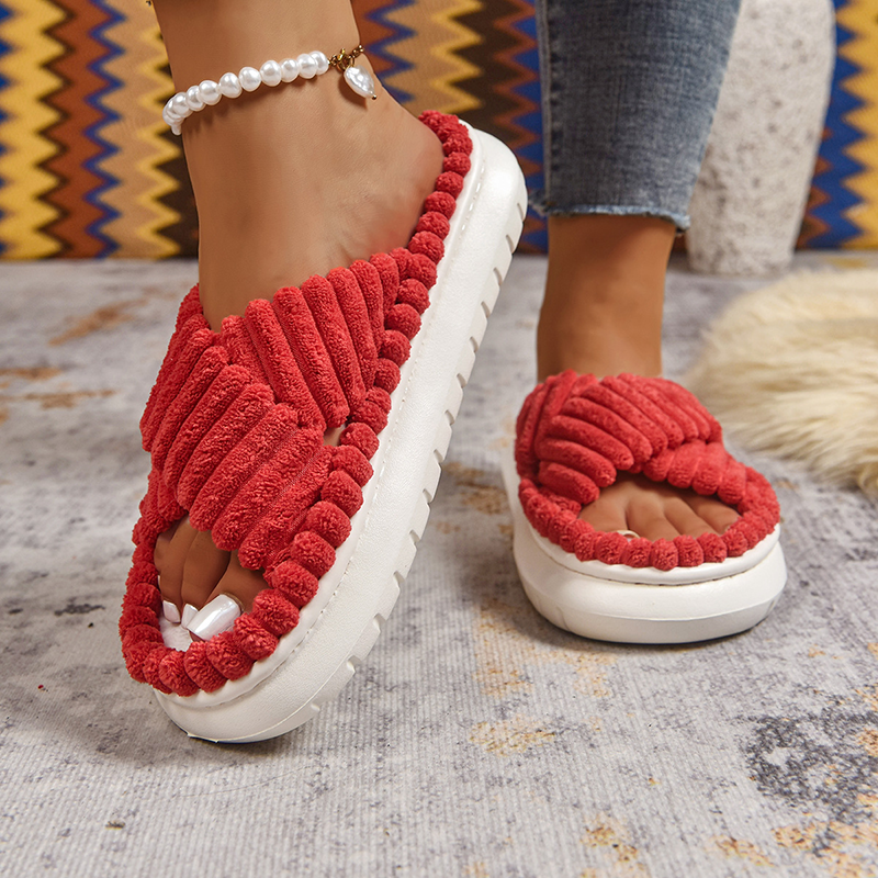 Women's Plush Open-Toe Slippers