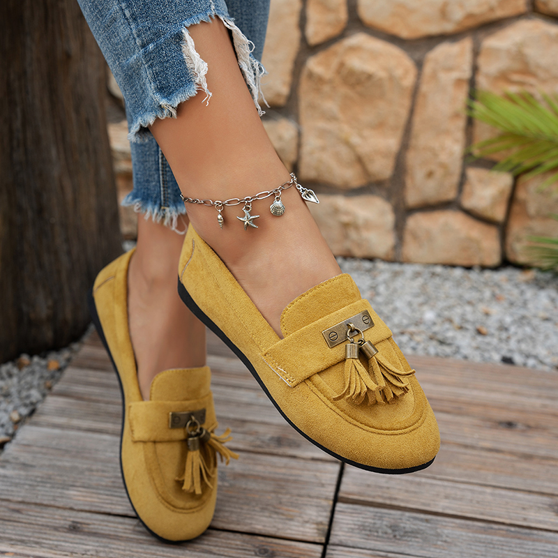 Women's Casual Loafers with Tassels and Vintage Metal Buckle