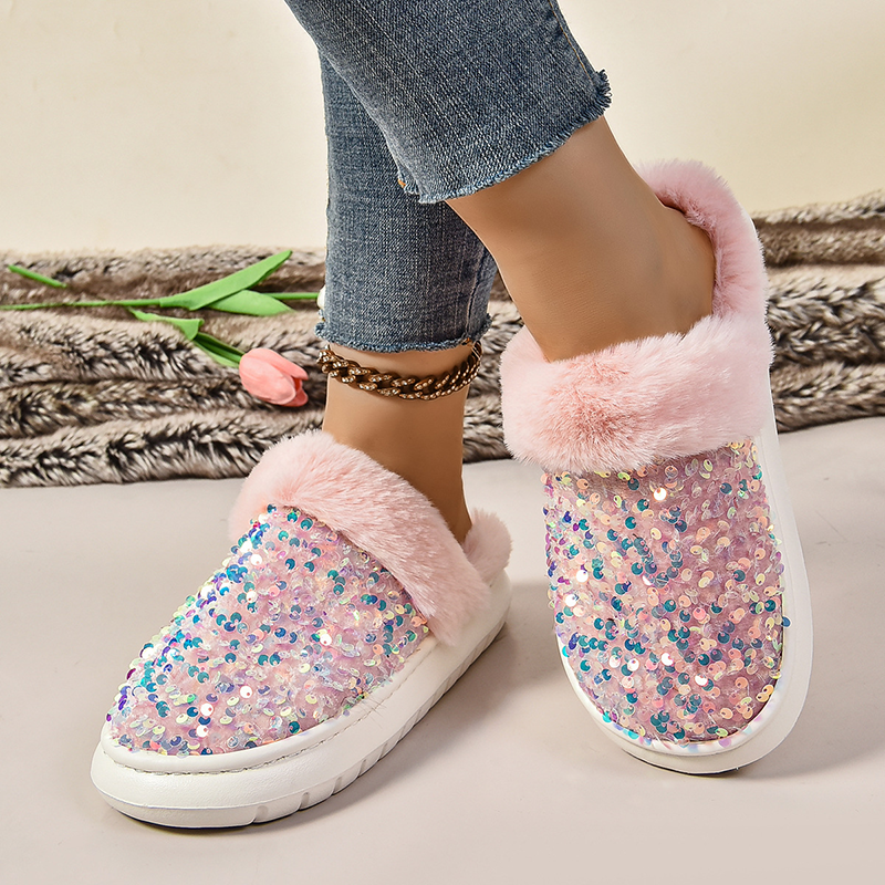 Women's Sequin Plush Slippers